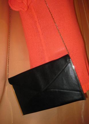 Чорний елегантний клатч сумка кошельок конверт км1526 з шикарним золотим шнурочком1 фото