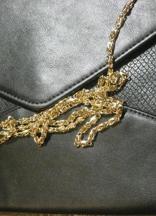 Чорний елегантний клатч сумка кошельок конверт км1526 з шикарним золотим шнурочком2 фото