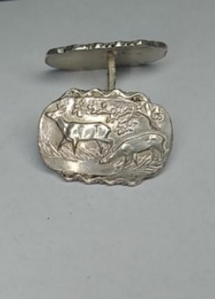 Винтажная антиквариат серебро родовая запонка