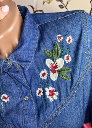 Джинсова рубашка zara джинсова вишита сорочка зара denim вишиванка з вишивкою6 фото