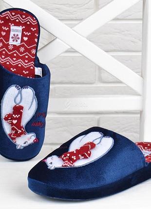 Тапочки женские happy bear 3d объемный рисунок синие