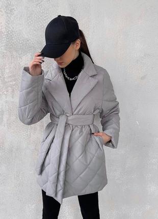 Куртка на ремне на запах теплая длинная трендовая пальто3 фото