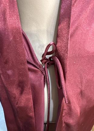 Женский атласный шелковый халат для дома бордовый5 фото