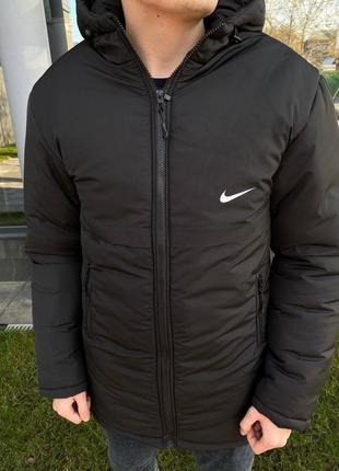 Зимняя удлиненная куртка парка черная найк nike3 фото