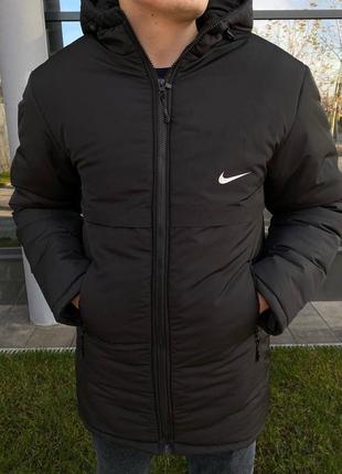 Зимняя удлиненная куртка парка черная найк nike1 фото