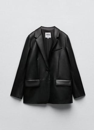 Zara блейзер с экокожи, кожаный пиджак, жакет с искусственной кожи4 фото
