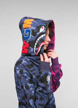 Сине-фиолетовый худи bape shark full zip half camo кофта с капюшоном на молнии9 фото