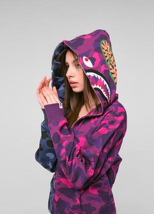 Синьо-фіолетове худі bape shark full zip half camo кофта з капюшоном на блискавці10 фото