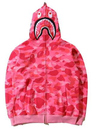 Рожевий худі bape shark full zip pink camo кофта з капюшоном на блискавці1 фото