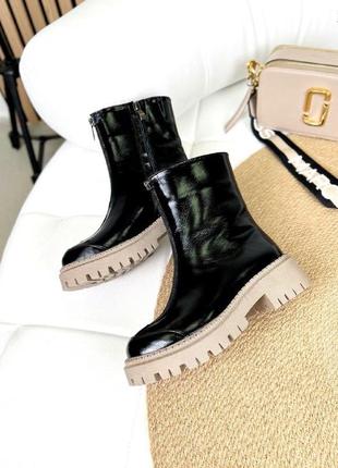 Супер модные лакированные кожаные женские деми ботинки 💙💛🏆8 фото