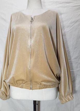Женская шикарная велюровая блуза, блузка, кофта на молнии объемный рукав