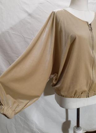 Женская шикарная велюровая блуза, блузка, кофта на молнии объемный рукав6 фото