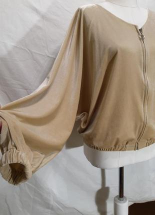 Женская шикарная велюровая блуза, блузка, кофта на молнии объемный рукав2 фото