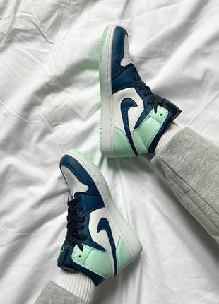 Кроссовки nike air jordan 1 mid gs "blue mint"7 фото