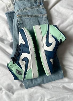 Кроссовки nike air jordan 1 mid gs "blue mint"4 фото