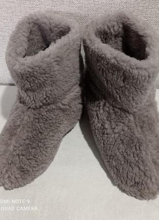 Чуні жіночіі теплі домашні капці валянки на овчині для будинку зимові сіро-бежеві 36-46