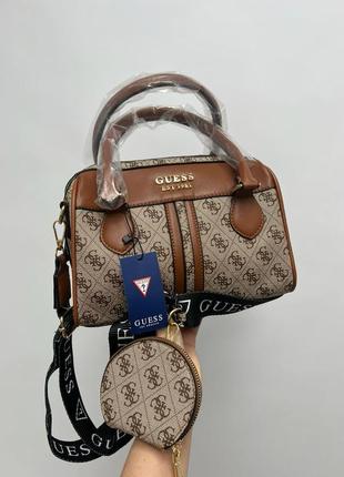 Жіноча середня коричнева сумка з ручками guess 🆕 містка сумка2 фото