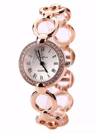 Годинник жіночий наручний кварцовий золотистий з камінням