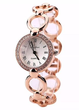 Часы женские наручный кварцевый золотистые с камнями