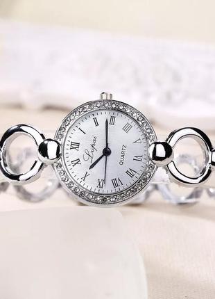 Часы женские наручный кварцевый серебристые с камнями