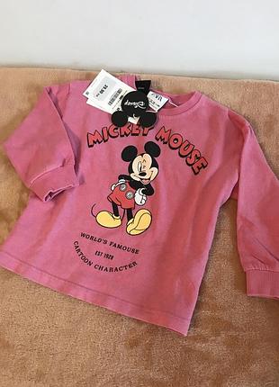 Реглан кофточка свитшот блуза лонгслив zara mickey mouse 12-18 месс 86 р
