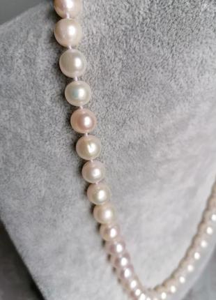 Гарне біле перлинне намисто кольє через вузлик з натуральних великих перлів вінтажний стиль chanel перлини бусы из жемчуга8 фото
