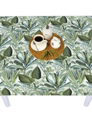 Скатерть тефлоновая водоотталкивающая тропические листья зеленые