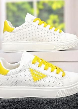 Кросівки жіночі білі з жовтим violeta кеди демісезонні екошкіра