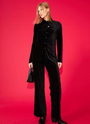 Чорний велюровий костюм в рубчик h&m