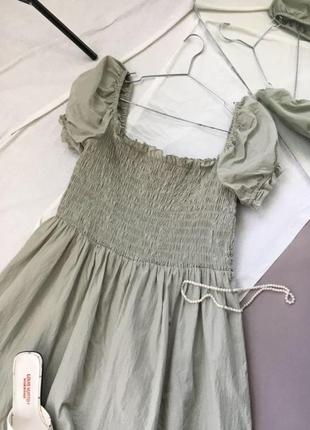 Трендова брендова фісташкова сукня плаття з обємними рукавами на резинці asos4 фото
