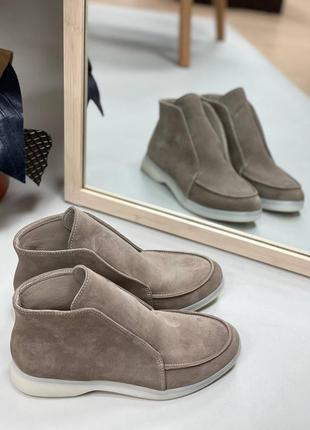 Высокие лоферы из натуральной итальянской кожи и замша женские