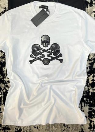 Футболка philipp plein біла / брендові чоловічі футболки філіп плейн