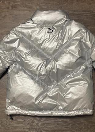 Куртка металлик puma пух перо теплый укороченый пуховик серебристый7 фото