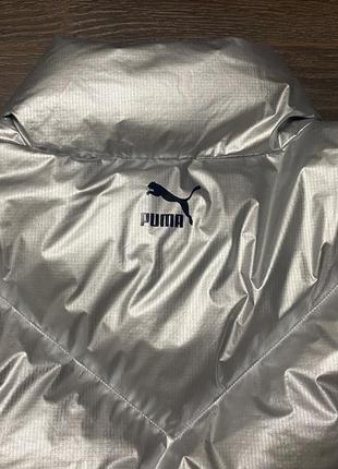 Куртка металлик puma пух перо теплый укороченый пуховик серебристый9 фото