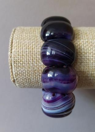 Браслет на резинке фиолетовый агатирующие камни 18х25(+-)мм