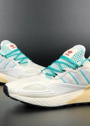 Кроссовки мужские adidas zx 2k boost crystal white/ grey one/ hi-res green / спортивні кросівки для бігу і активного відпочинку8 фото