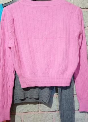 Молодіжний светр кроп кашемір в'язка косичками рожевий 42/465 фото