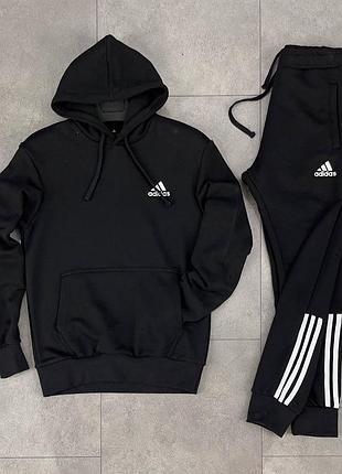 Весенний чёрный спортивный костюм adidas адидас с капюшоном весняний чорний спортивний костюм адідас