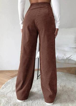 Жіночі вельветові брюки кюлоти штани широкі зелені сині бежеві коричневі мокко демісезонні на кожен день4 фото