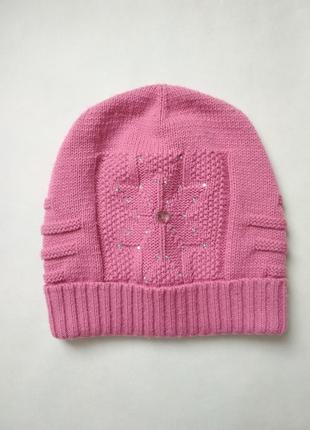 Розовая шапка чулок детская на девочку1 фото