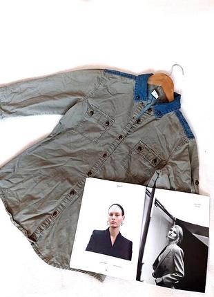 Рубашка цвета хаки с джинсовыми вставками