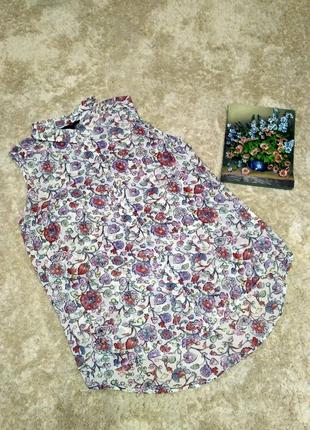 Блузка шифонова без рукавів, з квітковим прінтом