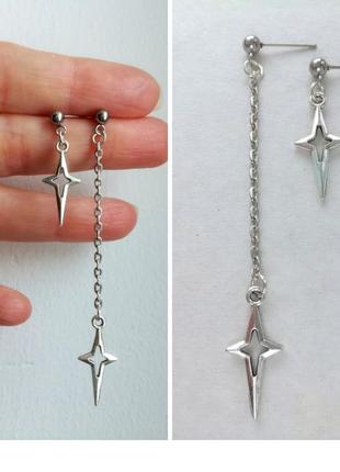 Асиметричні сережки зі срібними зірками.( ручна робота)4 фото