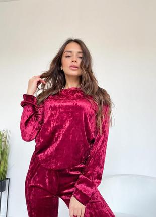 Комплект для дома пижама велюр мрамор кофта и штаны 6 цветов6 фото