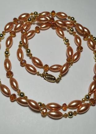 Намисто з скляної майорки, кришталю, гематиту