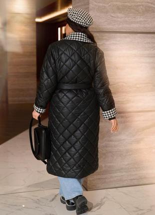 Стильное стеганое пальто с отложным воротником женское8 фото
