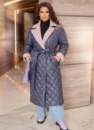 Стильное стеганое пальто с отложным воротником женское10 фото