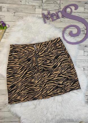 Женская джинсовая юбка denim принт коричневая зебра размер 48 l