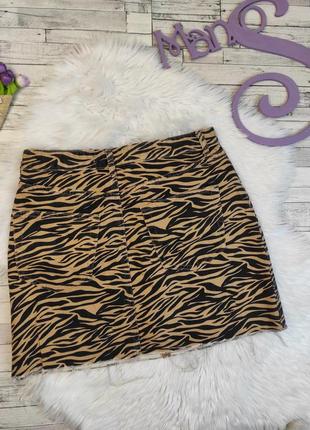 Женская джинсовая юбка denim принт коричневая зебра размер 48 l3 фото