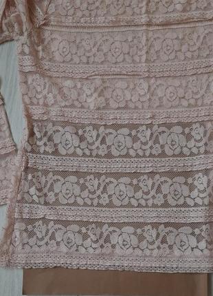 Блузка бледно-розового цвета из стрейчевого гипюра с длинными рукавами.5 фото